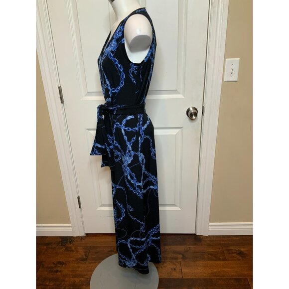 Joseph Ribkoff Black & Blue Chain Rope Print Sleeveless Wide Leg Jumpsuit Size 6 - Picture 5 of 10